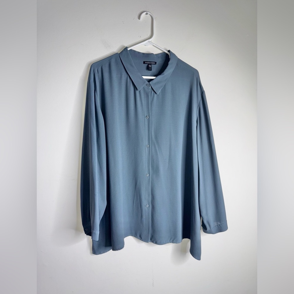 Eileen Fisher Silk Georgette Crepe Classic Collar Shirt